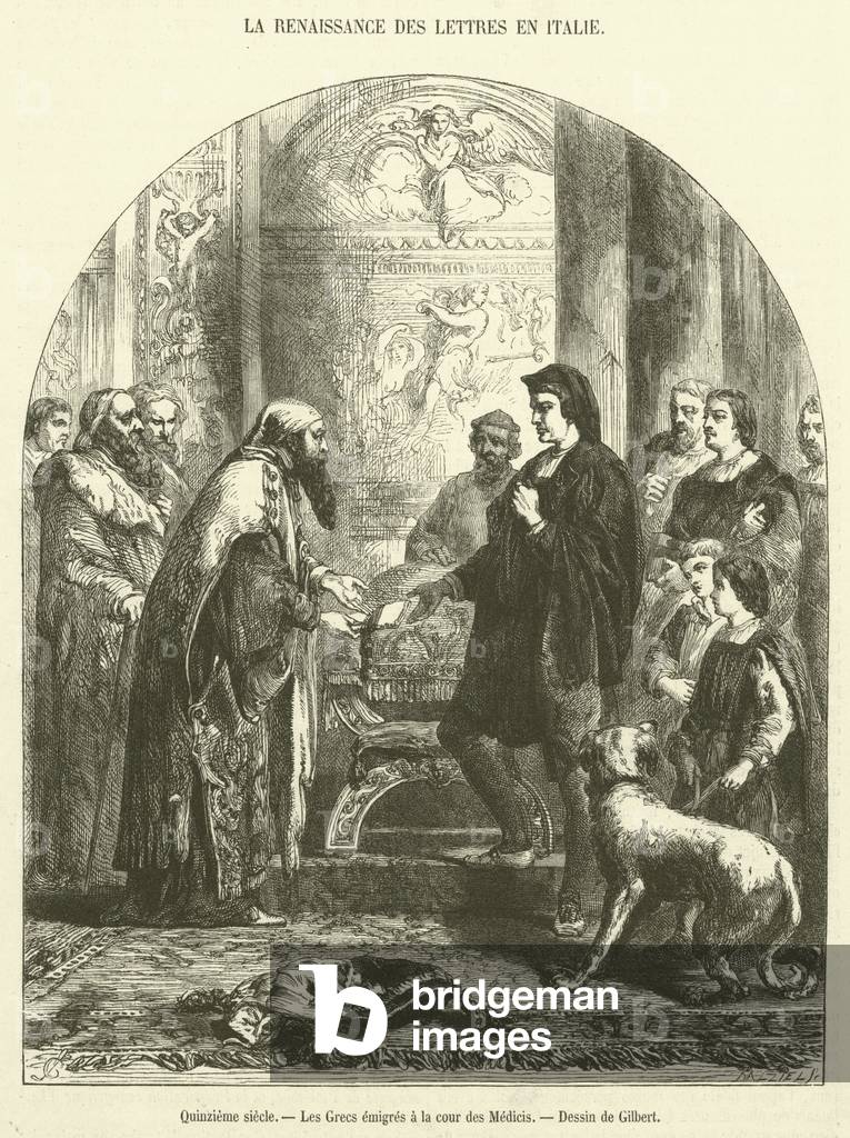 Quinzieme siecle, Les Grecs emigres a la cour des Medicis (engraving)