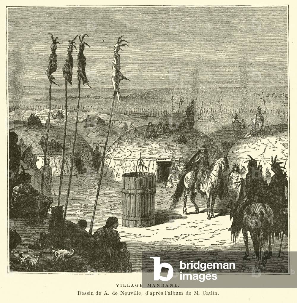 Mandan village, North America (engraving)