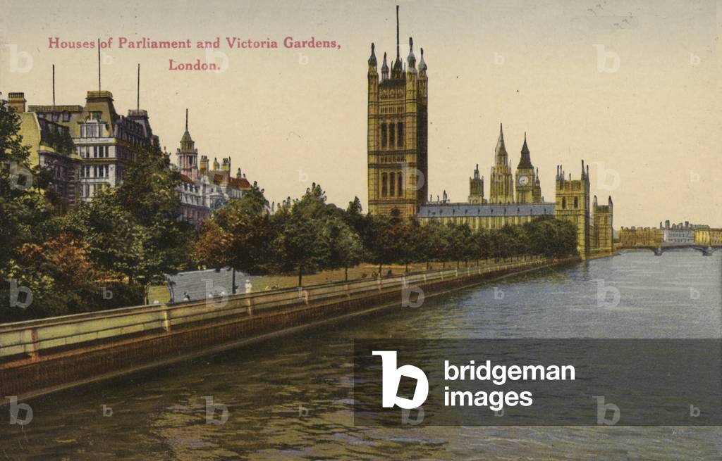 Houses of Parliament and Victoria Gardens, London (coloured photo)