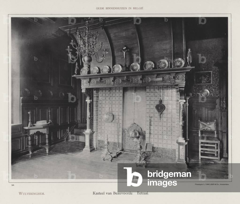 Wulveringhem, Kasteel van Beauvoorde, Eetzaal (b/w photo)