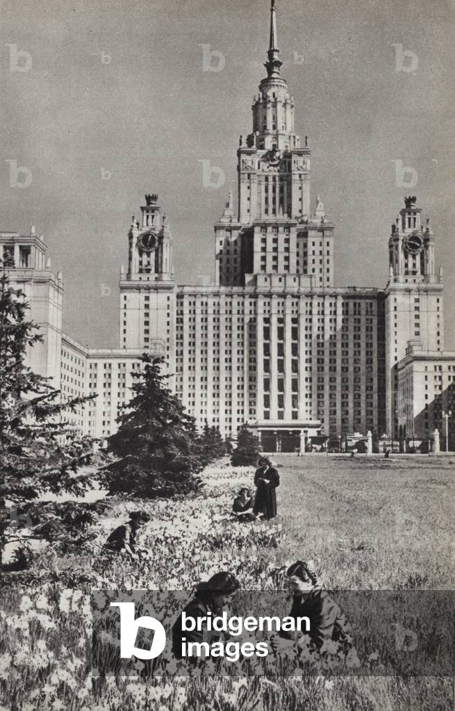 USSR circa 1960: Moscow University on the Lenin Hills (b/w photo)