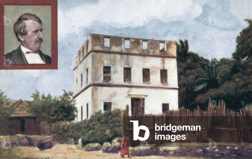 David Livingstone's house, Zanzibar (colour litho)
