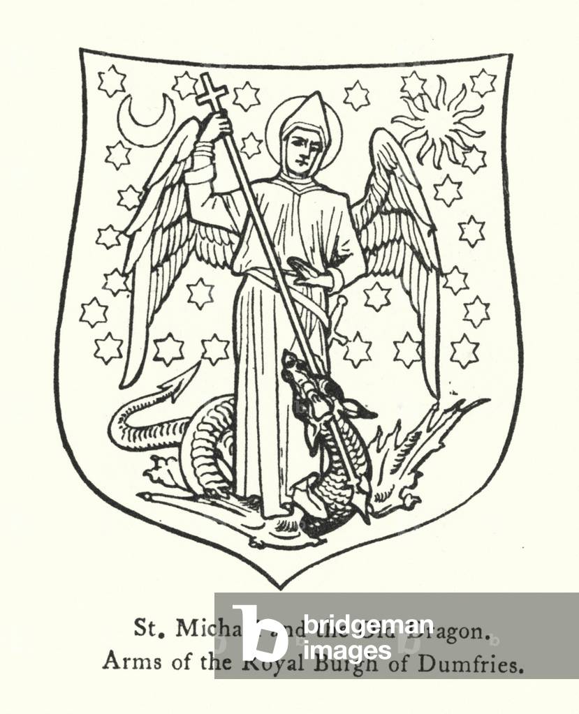 St Michael and the Old Dragon, Arms of the Royal Burgh of Dumfries (engraving)