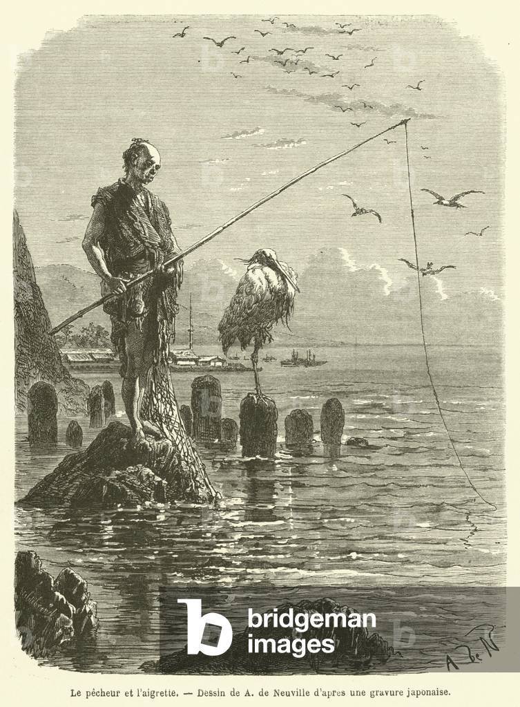 Le pecheur et l'aigrette (engraving)