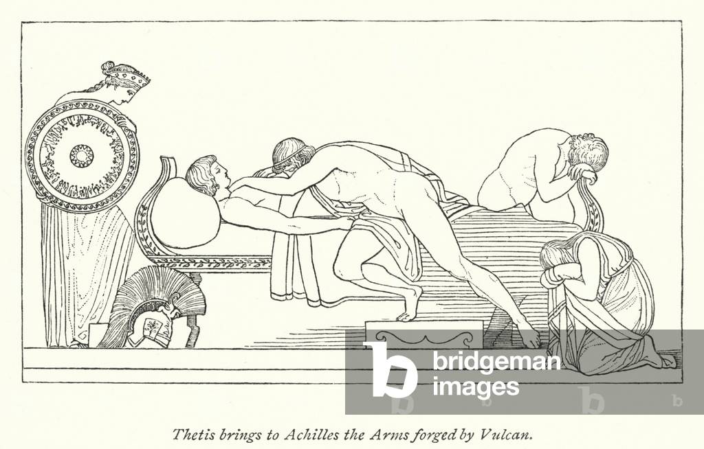 Thetis brings to Achilles the Arms forged by Vulcan (litho)