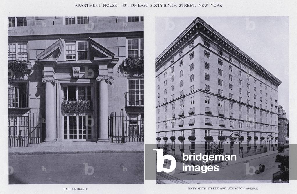 Charles A Platt: Apartment House, 131-135 East Sixty-Sixth Street, New York, East Entrance, Sixty-Sixth Street and Lexington Avenue (b/w photo)