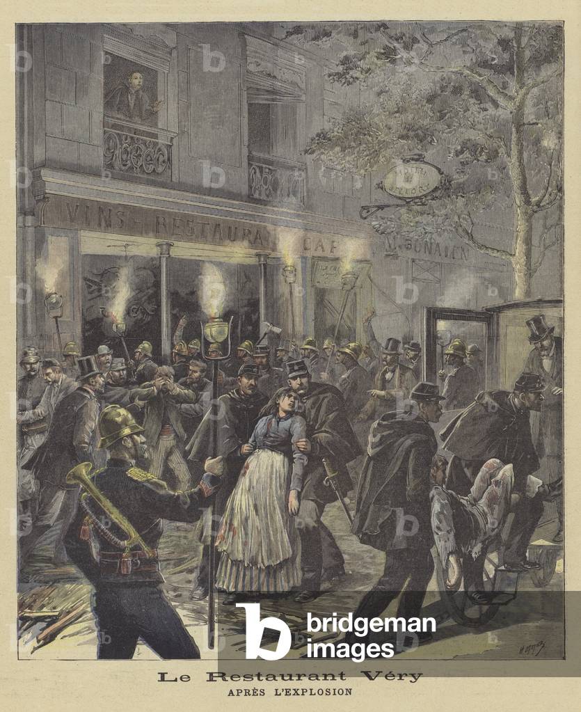 The Restaurant Very after the explosion (colour litho)