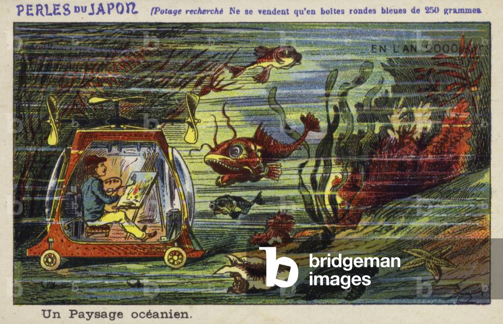 Painting an underwater landscape in the year 2000 (chromolitho)