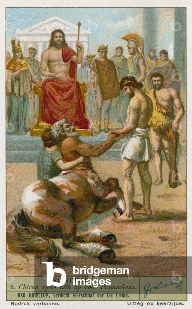 Chiron offers himself before Prometheus (chromolitho)