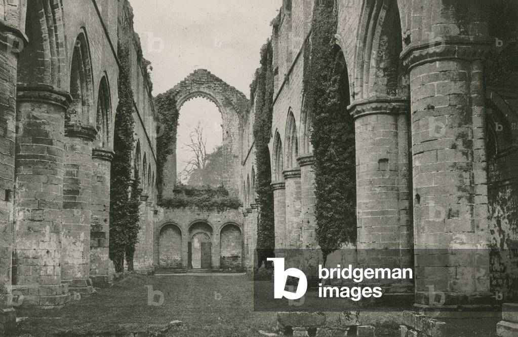 Fountains Abbey, Nave, Looking West (b/w photo)