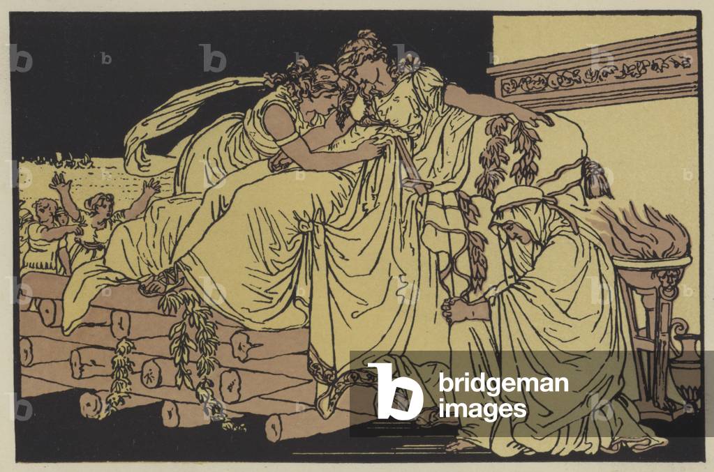 Dido on the funeral pile (colour litho)