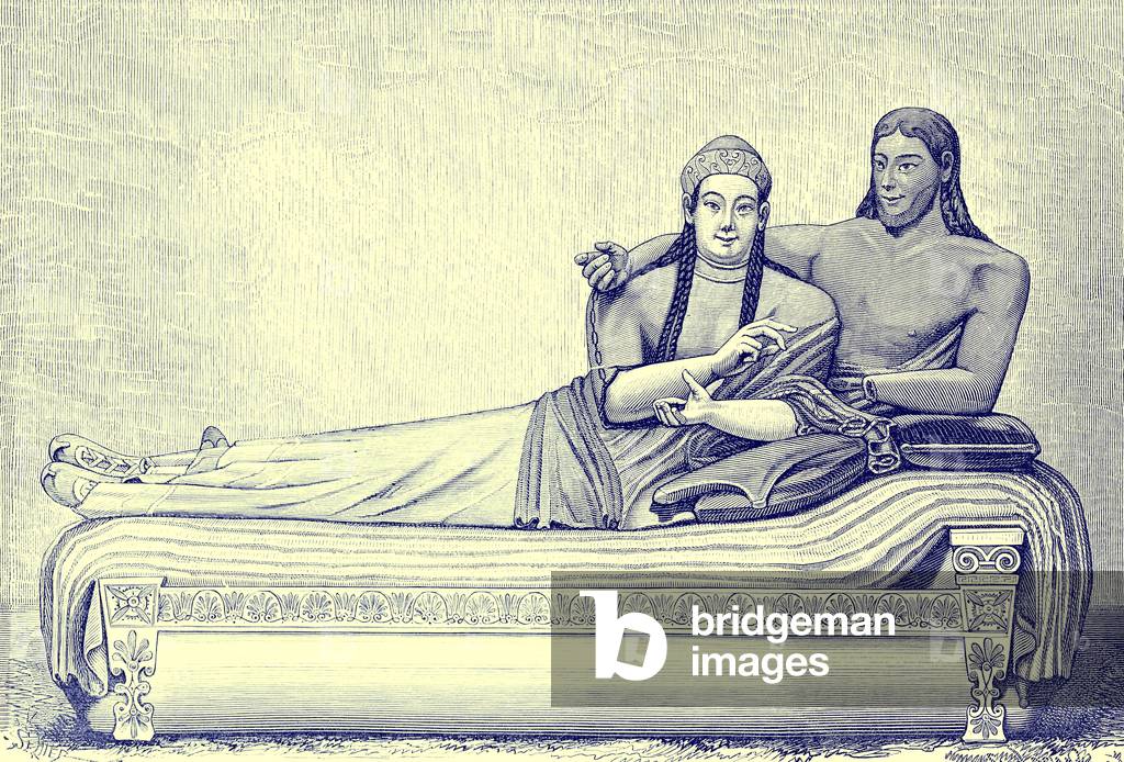 Etruscan tomb, illustration from 'History of Rome' by Victor Duruy, published 1884 (digitally enhanced image)