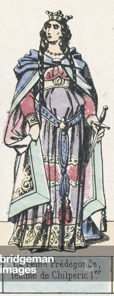 La reine Fredegonde, femme de Chilperic 1er (coloured engraving)