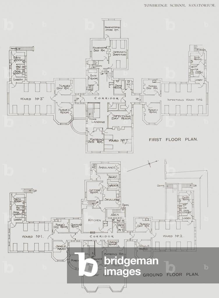 Tonbridge School Sanatorium, First Floor Plan, Ground Floor Plan (litho)