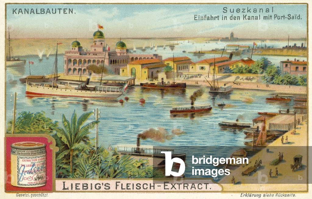 Entrance to the Suez Canal, Port Said, Egypt (chromolitho)