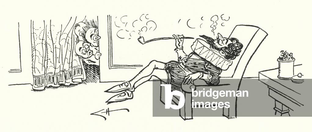 Sir Walter Raleigh smoking tobacco (litho)