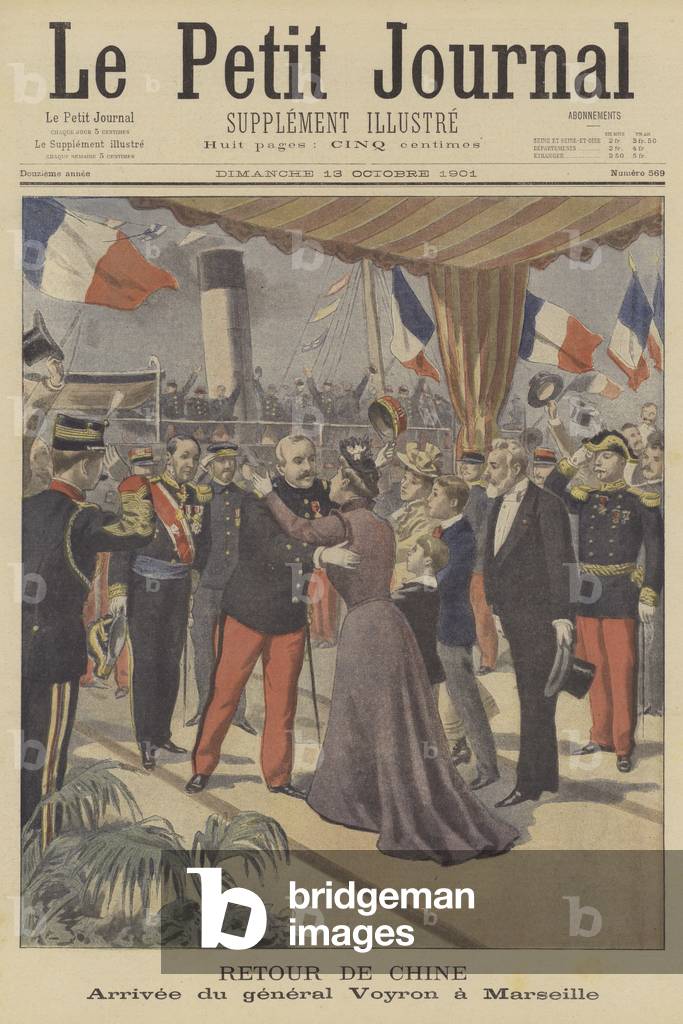 General Voyron arriving back in Marseilles from China (colour litho)