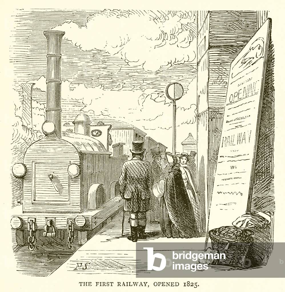 The First Railway, Opened 1825 (engraving)