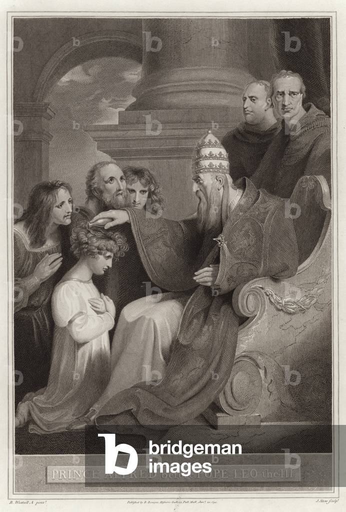 Prince Alfred before Pope Leo the III (engraving)