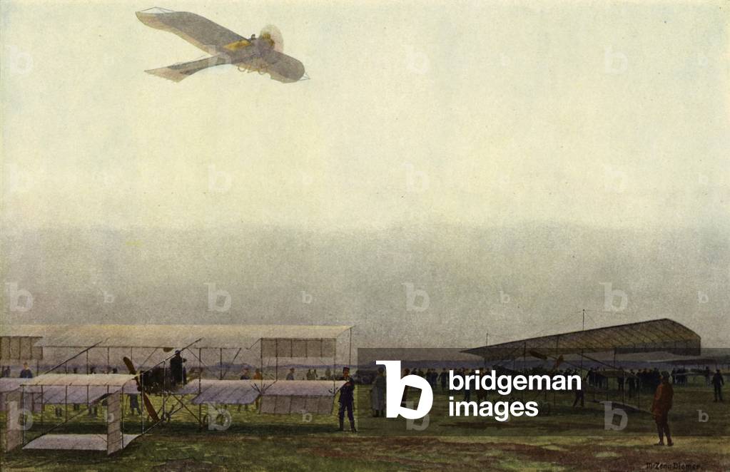 German military pilots with their aircraft (colour litho)