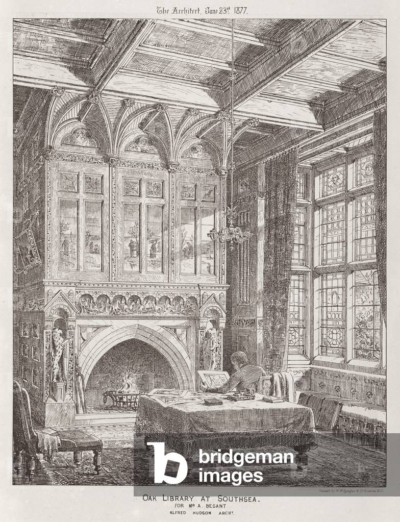 Oak Library at Southsea, for Mr A Besant (engraving)