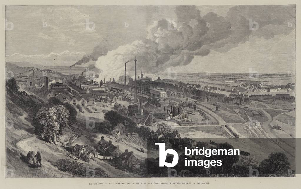 Iron foundries of Le Creusot, France (engraving)