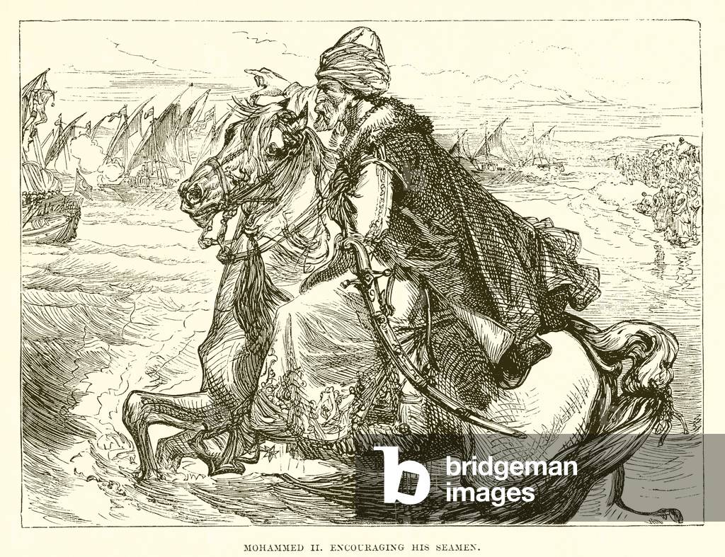 Mohammed II encounaging his Sea men (engraving)