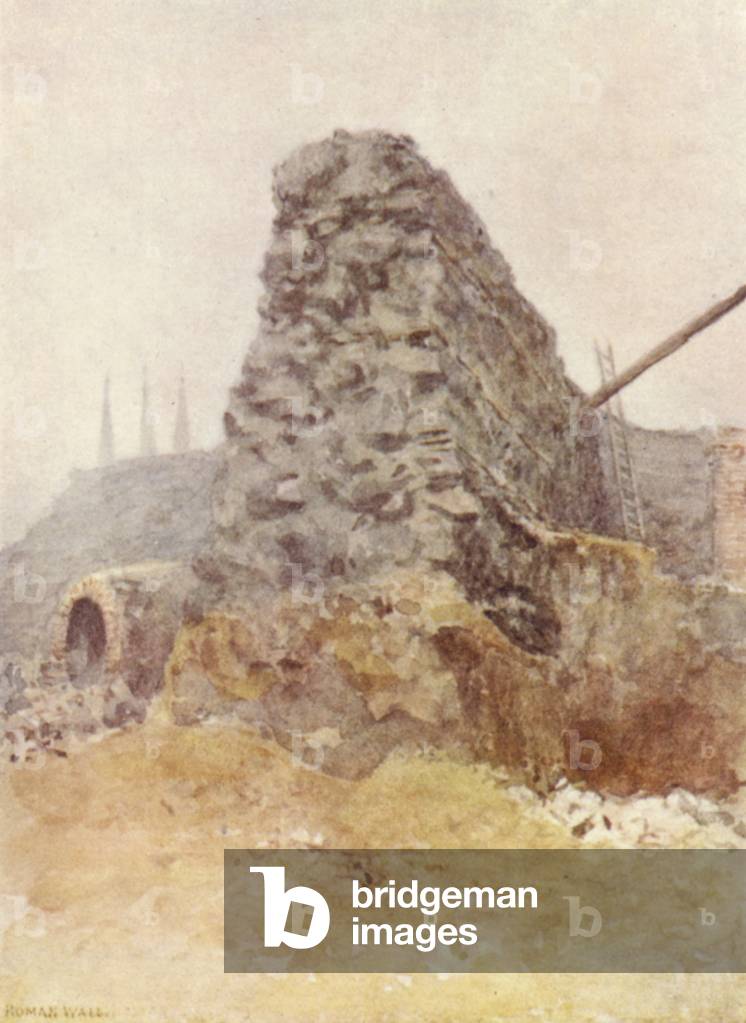 Remains of Roman Wall, Newgate, 1903 (colour litho)