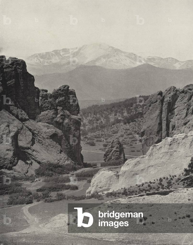 Pike's Peak from the Garden of the Gods (b/w photo)