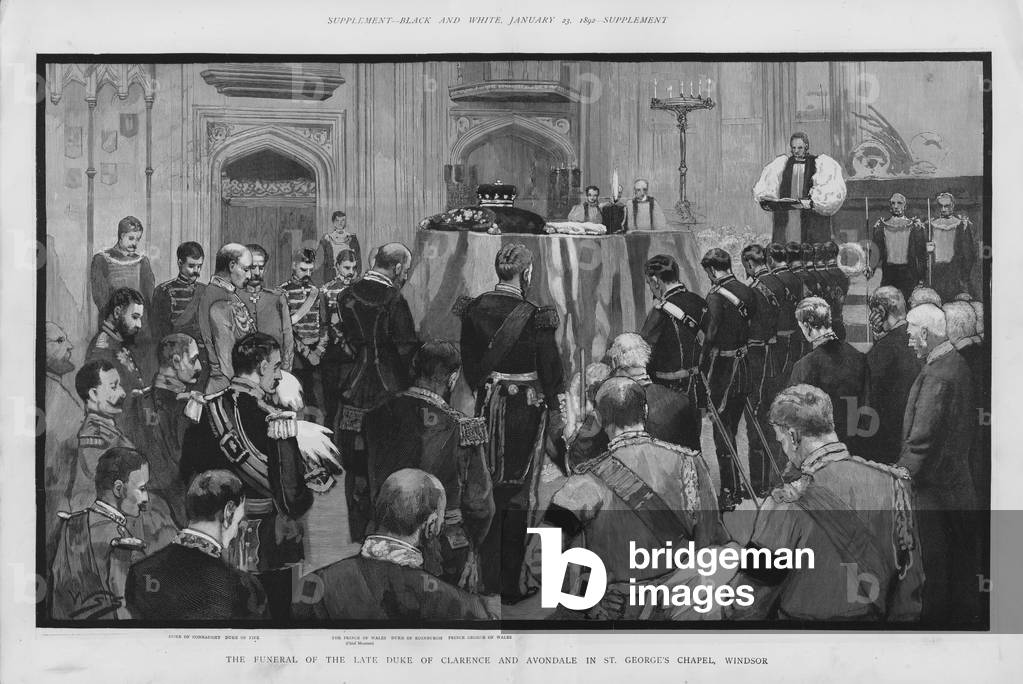 Funeral of Prince Arthur Victor, Duke of Clarence and Avondale, eldest son of the Prince of Wales, St George's Chapel, Windsor, Berkshire, 1892 (litho)