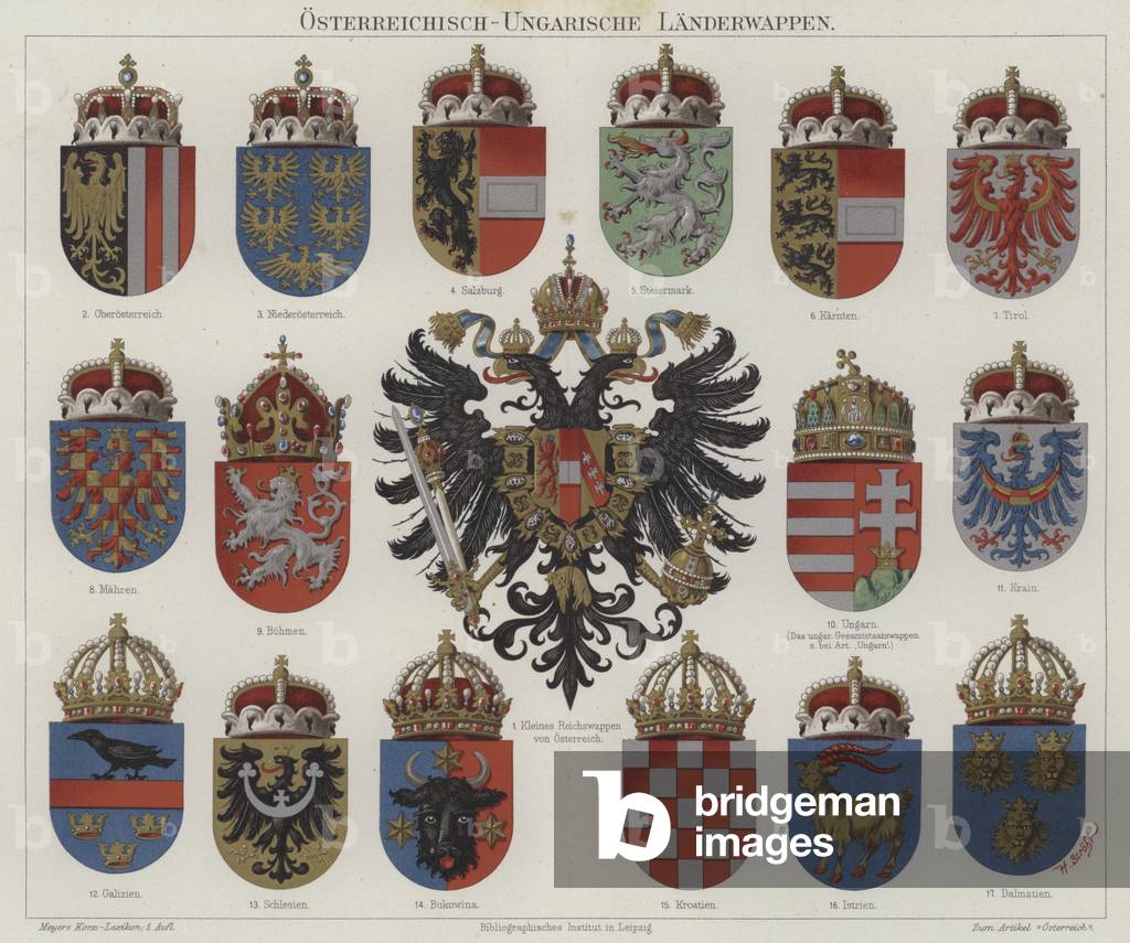 Coats of arms of the Austro-Hungarian Empire (colour litho)