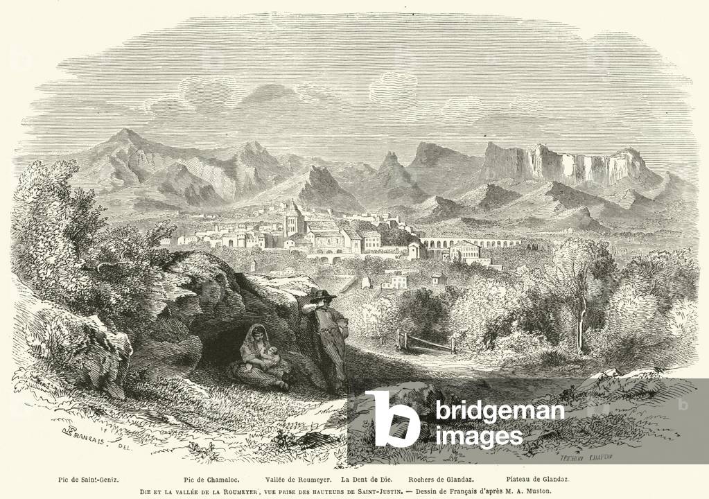Die et la vallee de la Roumeyer, vue prise des hauteurs de Saint-Justin (engraving)