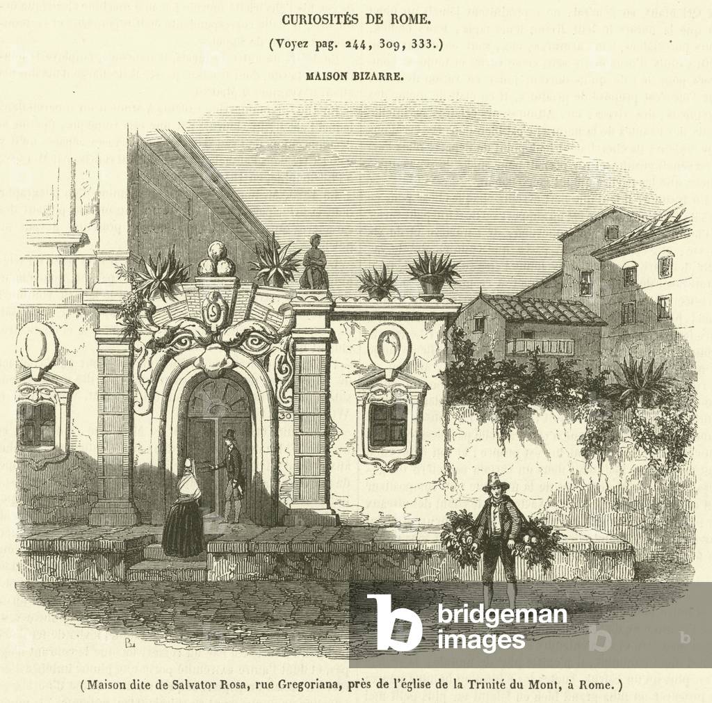 Maison dite de Salvator Rosa, rue Gregoriana, pres de l'eglise de la Trinite du Mont, a Rome (engraving)