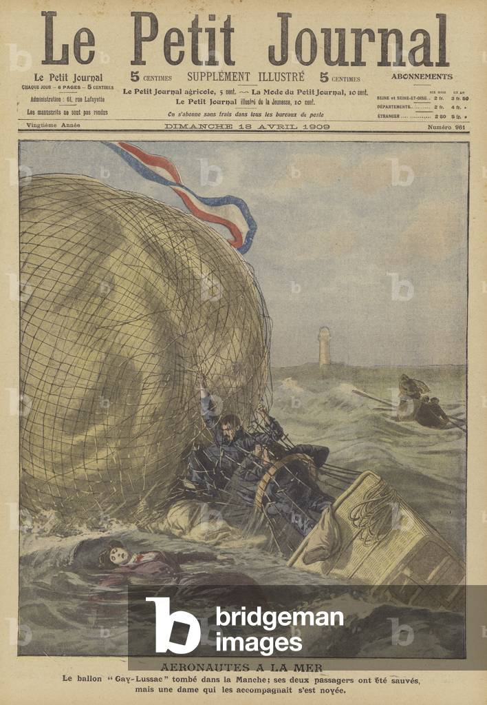 Crash of the balloon Gay-Lussac in the English Channel (colour litho)