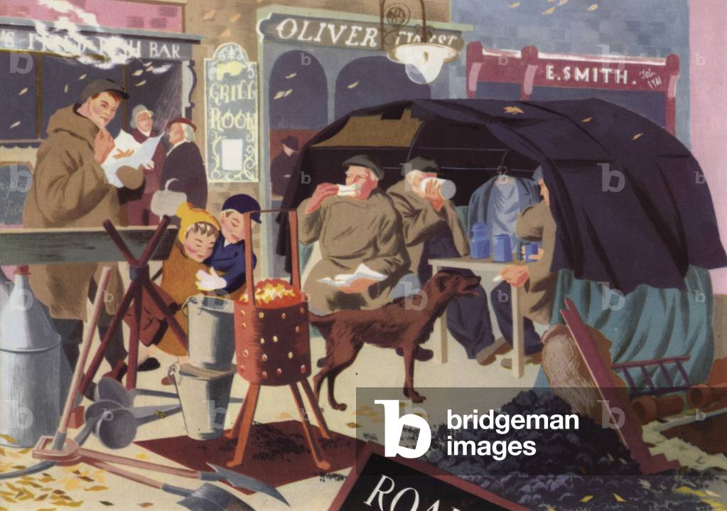 The workmen's dinner-time (colour litho)