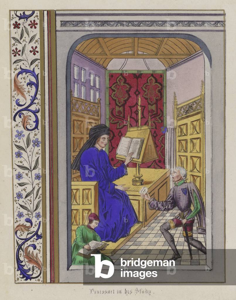 Froissart in his study (coloured engraving)