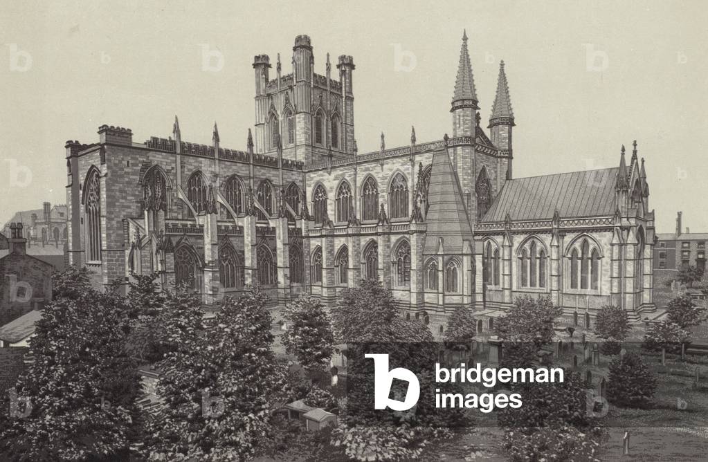Chester: The Cathedral, from City Walls (litho)