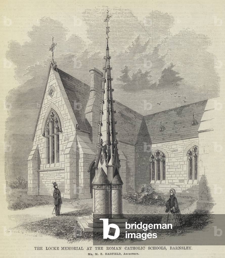 The Locke Memorial at the Roman Catholic Schools, Barnsley (engraving)