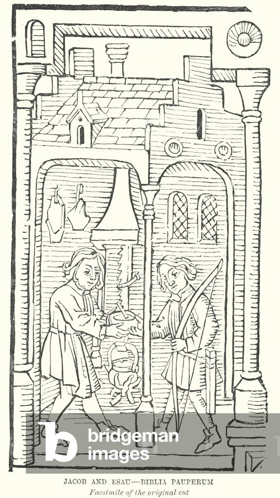 Jacob and Esau, Biblia Pauperum (engraving)