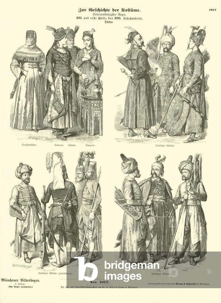 Turkish costumes, 17th and first half of 18th Century (engraving)