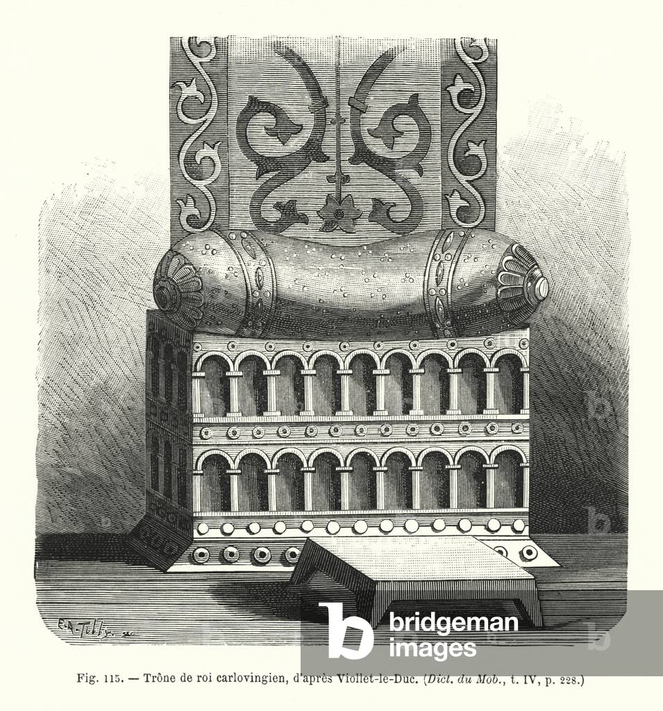 Trone de roi carlovingien, d'apres Viollet-le-Duc (engraving)