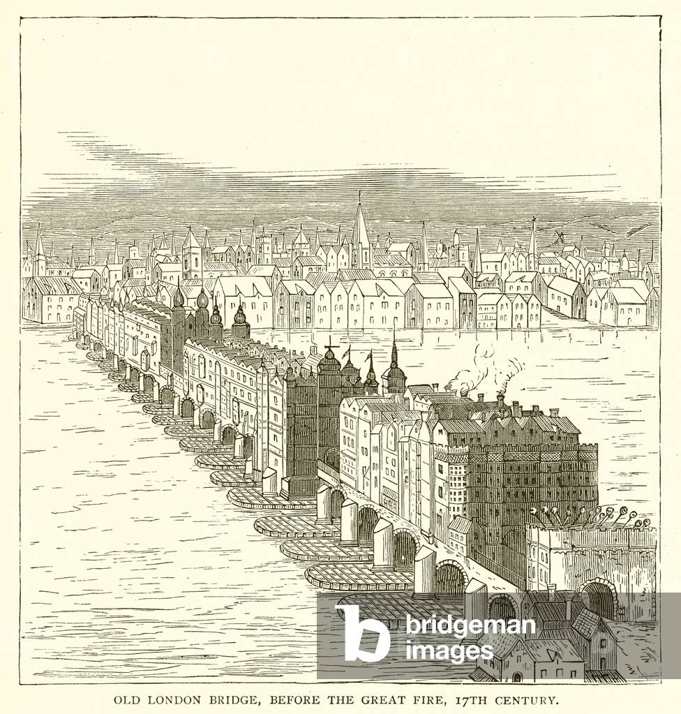 Old London Bridge, before the Great Fire, 17th Century (engraving)