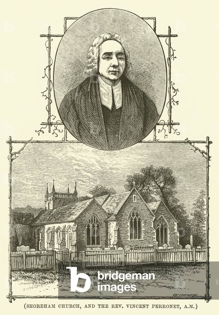 Shoreham Church, and the Reverend Vincent Perronet, AM (engraving)