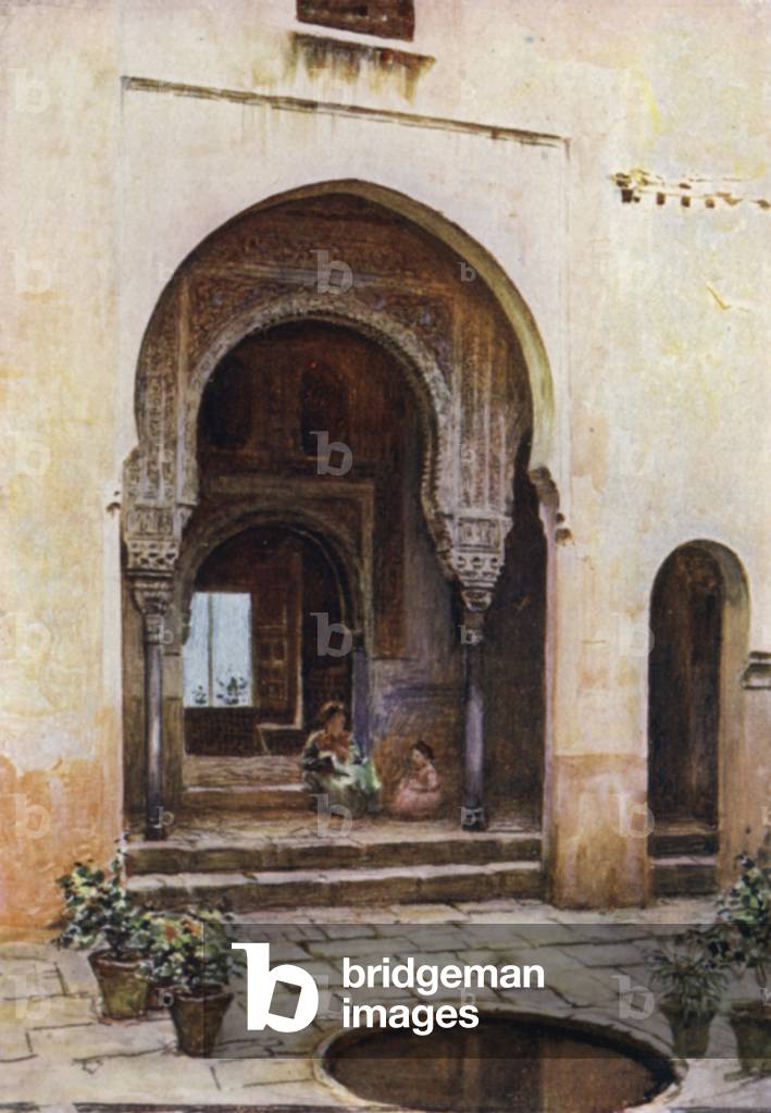 The Alhambra, Court of the Mexuar, West Facade (colour litho)