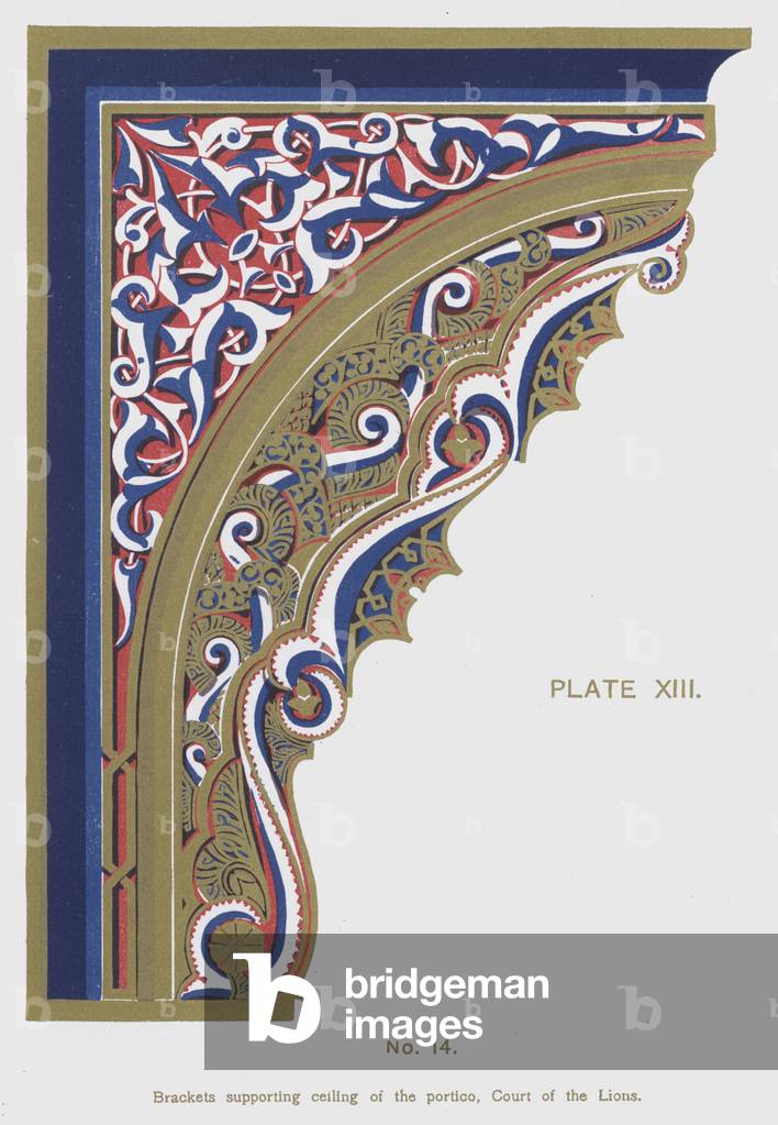 Brackets supporting ceiling of the portico, Court of the Lions (colour litho)