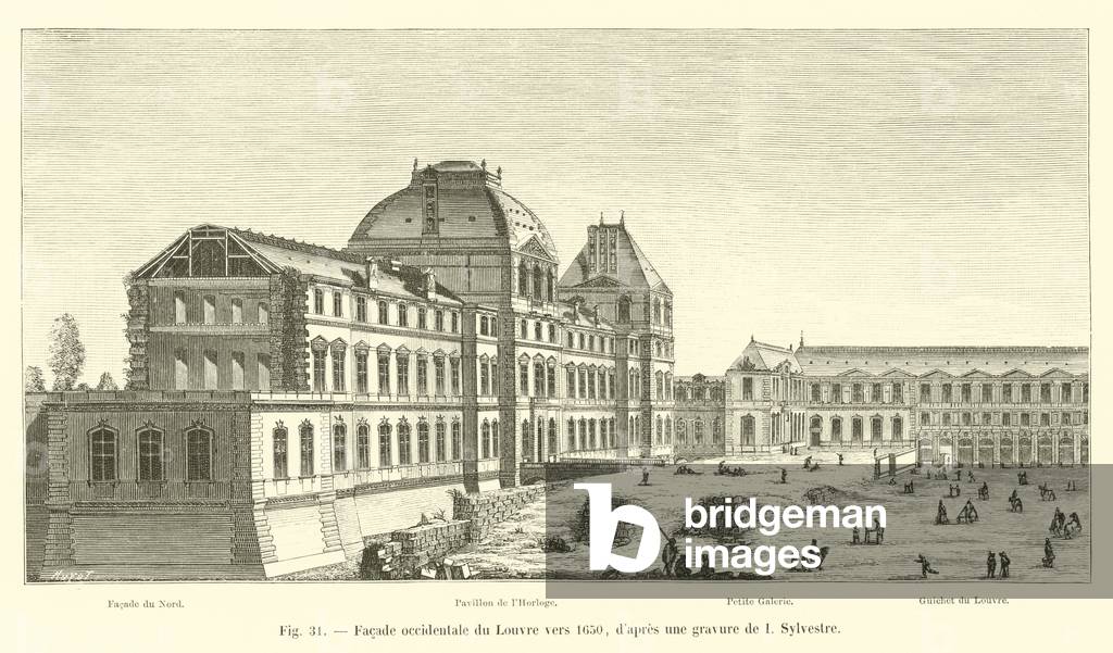 Facade occidentale du Louvre vers 1650, d'apres une gravure de I Sylvestre (engraving)