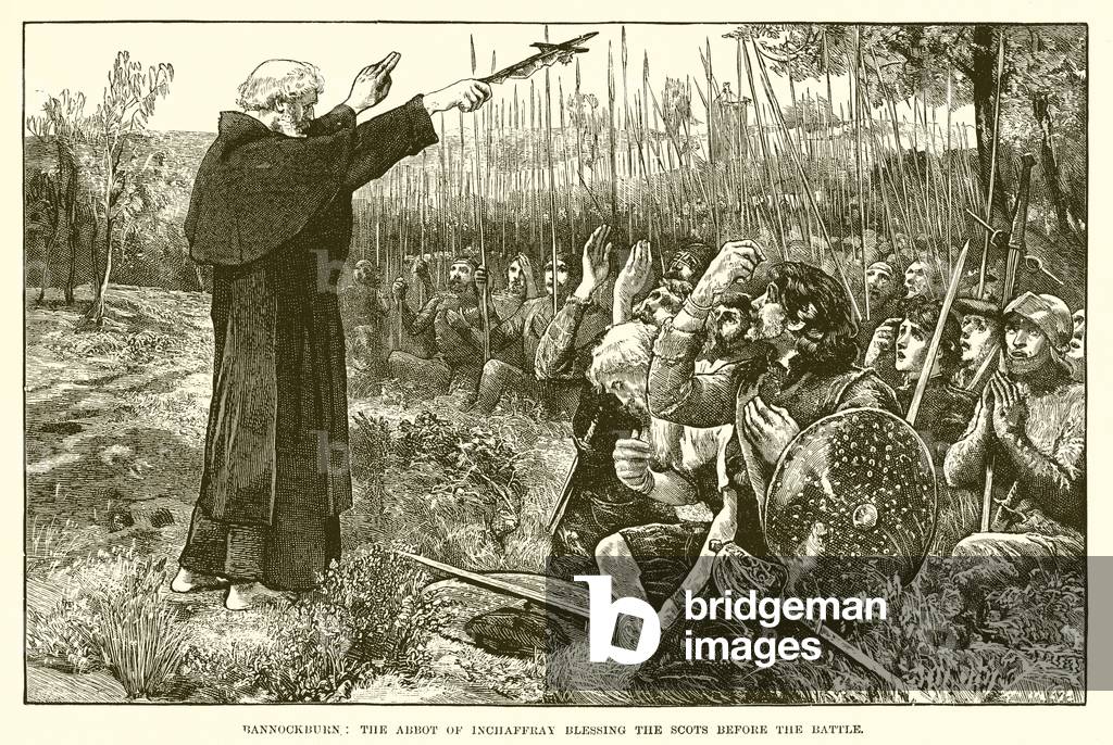 Bannockburn: The Abbot of Inchaffray blessing the Scots before the battle (engraving)