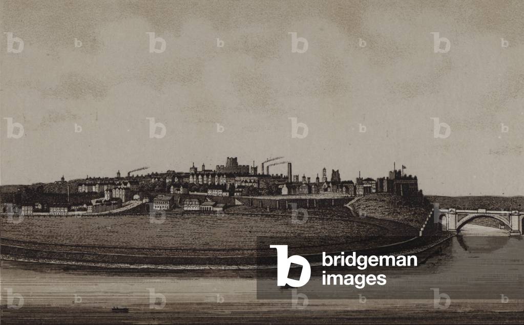 City of Chester, showing Roodee and Grosvenor Bridge (litho)