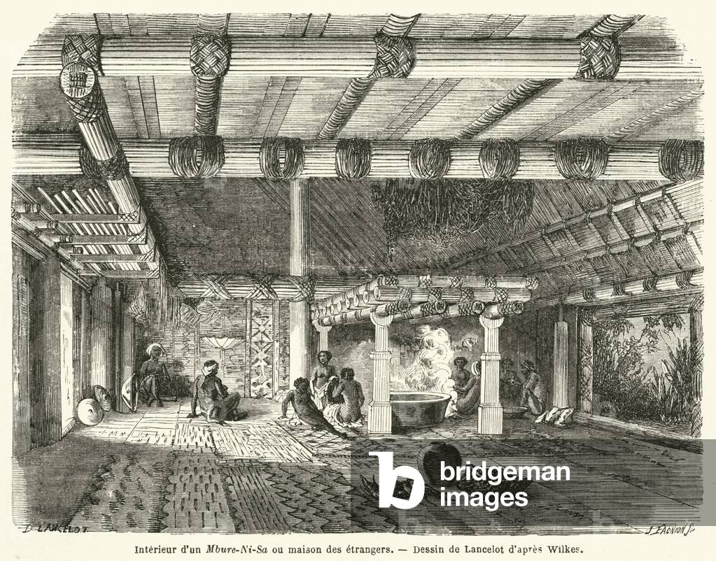 Interieur d'un Mbure-Ni-Sa ou maison des etrangers (engraving)