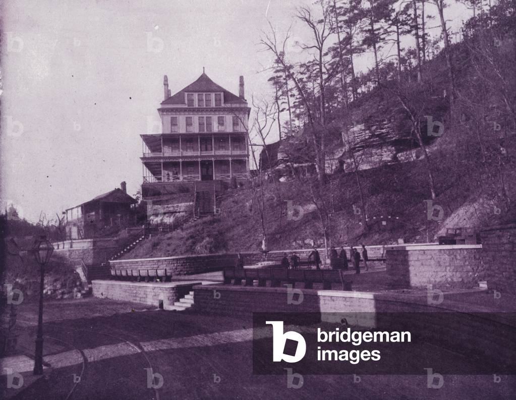 Basin Springs, Eureka Springs, Arkansas, on St Louis and San Francisco Railroad (b/w photo)